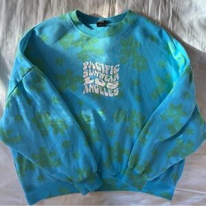 Pac Sun Oversized Crew Neck Blue and Green Floral Pullover